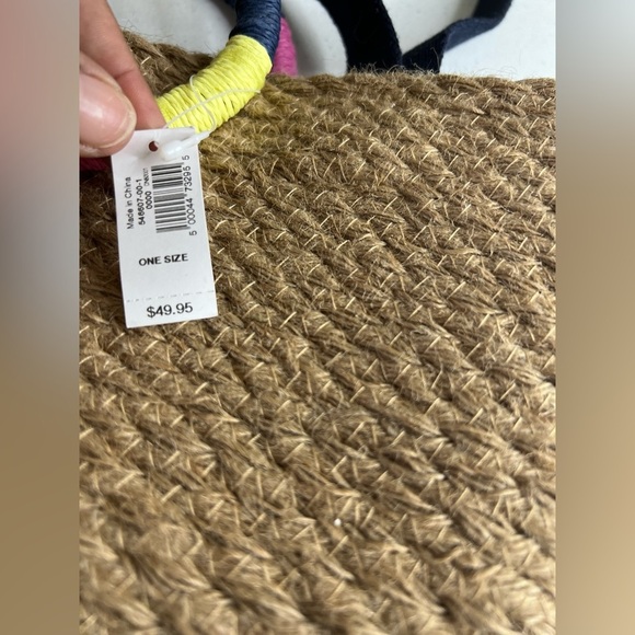 Gap jute tote bucket bag Tan Woven pink yellow blue Handle Beach Vacation NWT - Picture 8 of 8